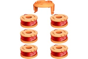 Chway Replacement Trimmer Spools Compatible with Worx Weed Eater, 0.065in WA0010 Weed Wacker Refils and WA6531 Spool Cap Cover (6 Spools+1 Cap)