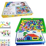 LiCB 296 Pcs Pile up Toys Diy Science kids Mushroom Nails Mosaic the Composite Picture Jigsaw Puzzle Game Creative Mosaic Pegboard Educational Toys for Children (Random Colors)
