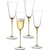 Barski Toasting Flute Glass - Champagne - Flutes - Set of 4 Crystal Glasses - Gold Stem - Wedding Toasting Flutes - 8 oz. - Made in Europe