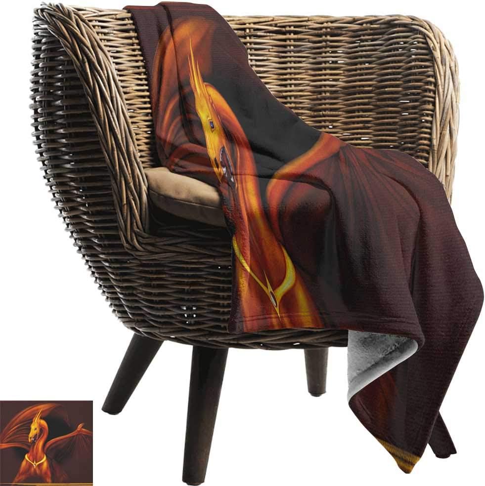 Throw Blanket，Dragon,Legandary Gold Tricorn Dragon on Dark Background Magical Wild Animal Picture, Burgundy Orange,Sofa Super Soft, Plush, Fuzzy Microfiber Throw Reversible,Comfy 35"x60"