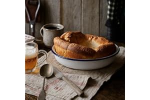 FAQQI Extra Large Yorkshire Pudding Pan 2-Pack – 26cm(10'') Round Deep Enamel Baking Tins/Trays for Giant Yorkshire Puddings,