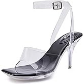NBUUNBU Clear Heels for Women Sexy Transparent Strappy Ankle Straps Shoes Platform High Kitten Heel Slingback Square Toe Stiletto Comfortable Sandals Mules Pumps