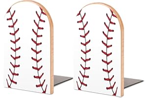DEHOZO 2 Pack Wood Bookends, Sport Baseball Stitches Non-Skid Book Ends for Heave Books, Decorative Bookends for Shelves Desk, Book Stoppers Book Holders for Home Office Library School