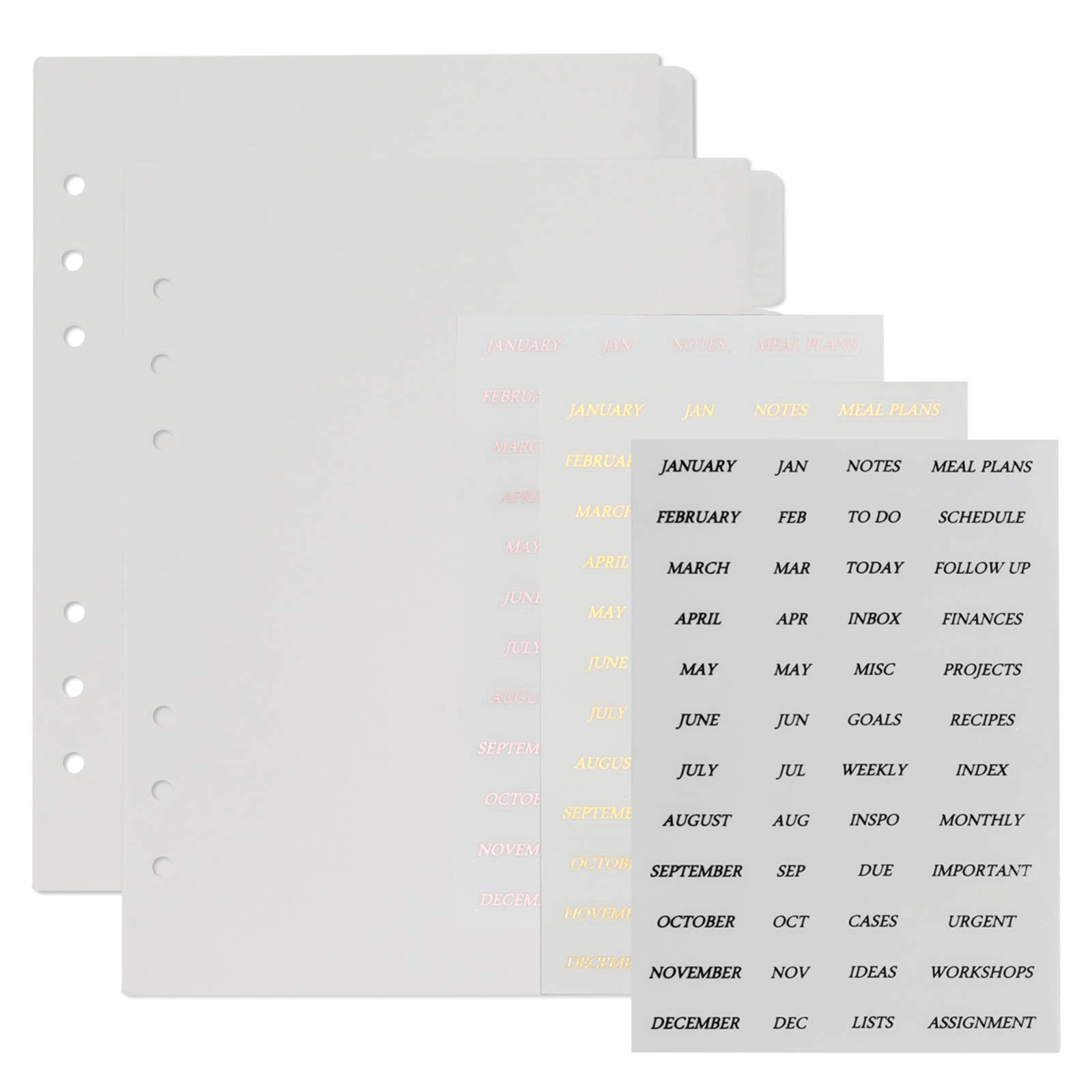 Multibey A5 Dividers 6-Tabs with Tab Sticker Labels 6-Ring A5 Plastic Binder Index Dividers Translucent Set of 6