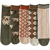 5/10 Pairs Wool Socks for Women Thick Knit Cozy Vintage Cute Animal Floral Crew Socks
