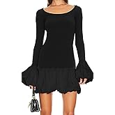 Volemo Women's 2025 Fall Dress Sexy Crew Neck Puffy Long Sleeve Bubble Party Club Bodycon Mini Dresses