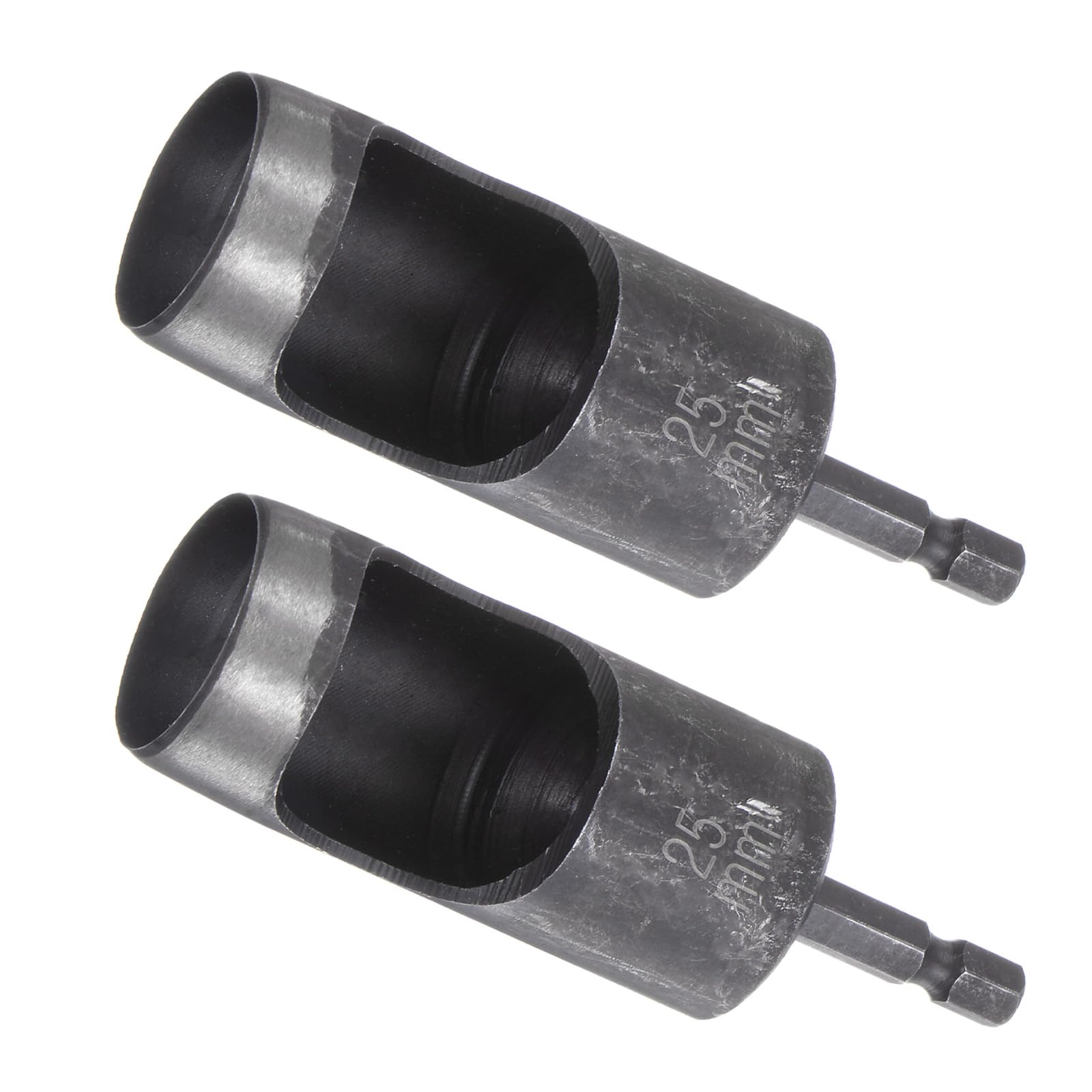 Kozelo 2pcs Leather Hole Punch Tool - [25mm x 1/4" Shank] Extension Hex Shank Drill Bit Carbon Steel Hollow Puncher for Fabric Leathercraft Belts Use, 100mm Length