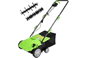 Goplus 2-in-1 Scarifier and Lawn Dethatcher, 13-Inch 12 Amp Corded Electric Dethatcher w/11 Gallon Collection Bag & 2 Removab