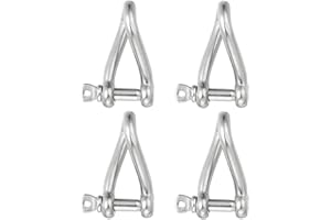 PATIKIL 316 Stainless Steel Twist Shackle 1/4" 6mm, 4 Pack 386 Lbs Load Screw Pin Shackles for Traction Steel Wire Ropes Mari