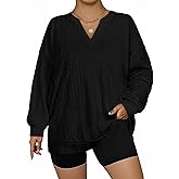 AlvaQ Plus Size Sweatshirts for Women Oversized Casual Long Sleeve V Neck Tops Fashion Outfits Clothes L-4X