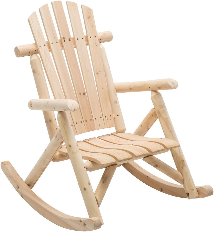 DJL Unfinished Natural Wood Porch Rocker Outdoor Rocking Log Lounge Chair Companion for Garden Balcony Patio Backyard