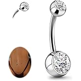 JESMODA 1PC/2PC/3PC G23 Titanium Belly Button Rings 14G 1.6MM Round Cubic Zirconia Belly Rings 6 Sizes of Length to Choose Navel Barbell Belly Piercing Jewelry for Women Men