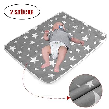 2 Stücke Waschbar Wickelunterlage für Babys und Kleinkinder (XL - 80 x 110 cm) - Atmungsaktiv, Wasserdicht, Wiederverwendbare Urin Matte Abdeckung