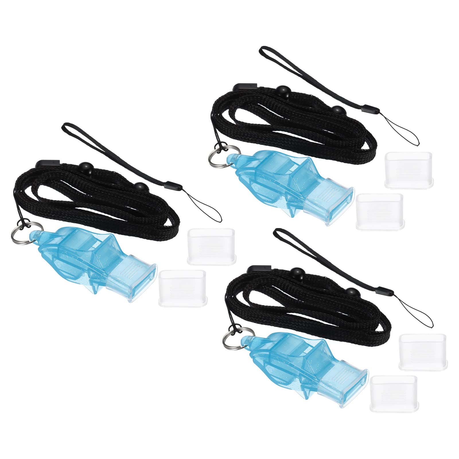 PATIKIL Sports Whistle, 3 Pack Plastic Whistle with Lanyard and Mouth Grip Super Loud Whistles for Outdoor Coach Referee Official, Light Blue