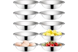 Okllen 10 Pack Small Stainless Steel Mixing Bowls, 6.5 Inch Wide Kitchen Metal Bowl with Flat Base, 3/4 Quart Prep Bowls for 