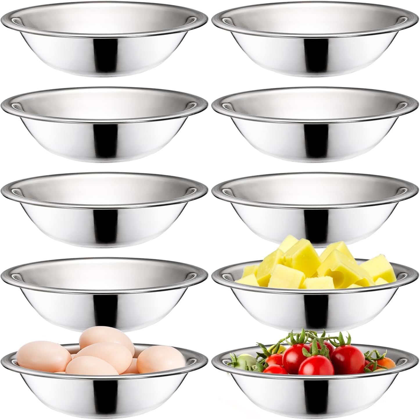 Okllen 10 Pack Stainless Steel Mixing Bowls, 16CM Wide Kitchen Metal Bowl with Flat Base, 3/4 Quart Prep Bowls for Meal Prep, Cooking, Serving, Baking