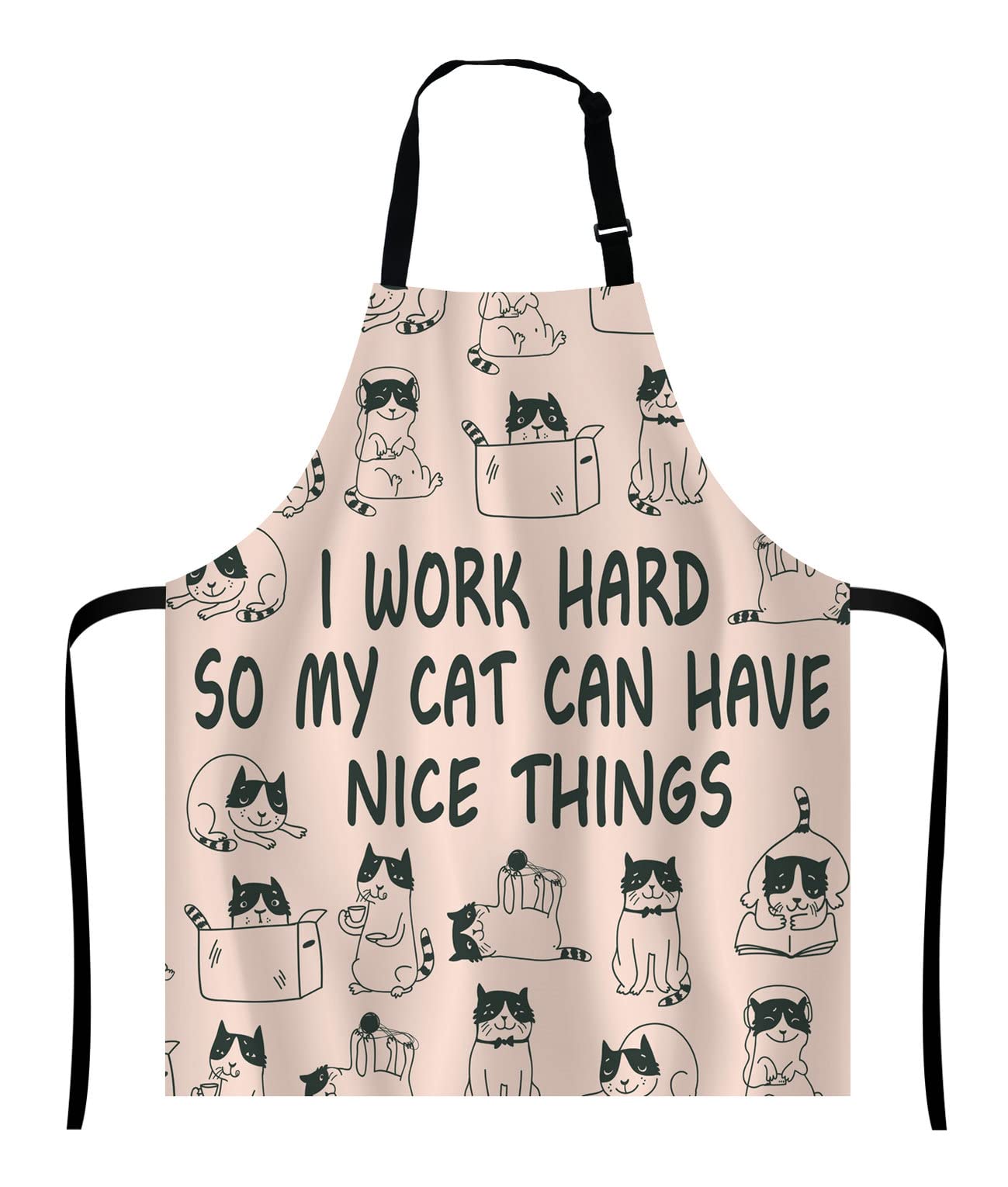 Wasach Funny Cats Apron - I Work Hard So My Cat Can Have Nice Things,Adjustable Neck Bib for Men Women,Suitable for Kitchen Cooking Waitress Chef
