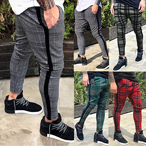 AutumnFall 2019 Men Sportswear Pants Casual Elastic Plaid Mens Fitness Workout Pants Skinny Sweatpants Trousers Jogger Pants (Size:XXXL, Green)