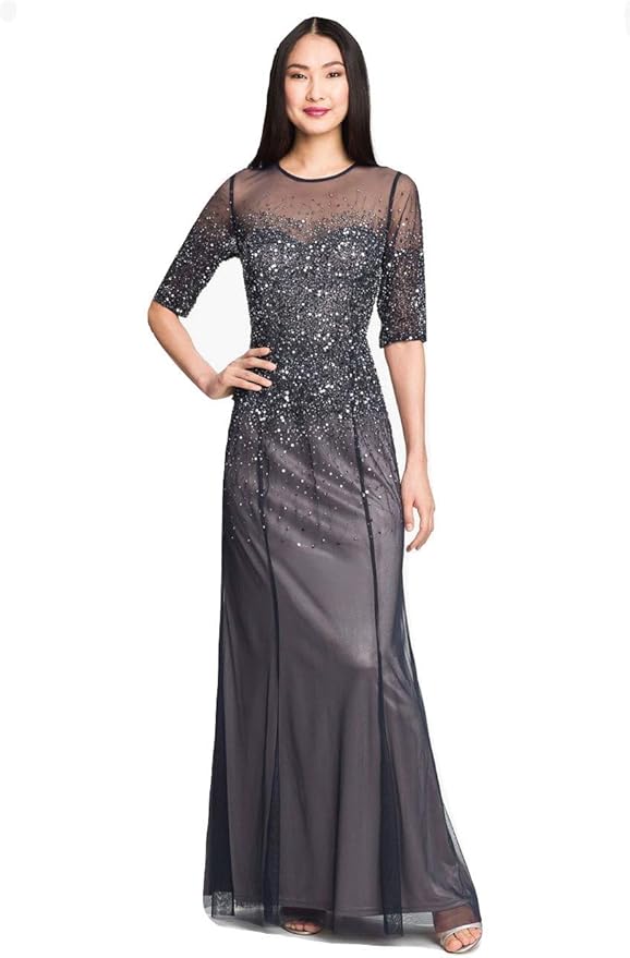 Adrianna Papell womens0918633303/4 Sleeve Beaded Illusion Gown With