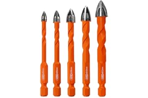 BGTEC Diamond Cemented Carbide Drill Bits Masonry Drill Bits, 5pcs Quick-fit Shank 5/6/8/10/12MM Cross Spiral Hard Alloy Dril