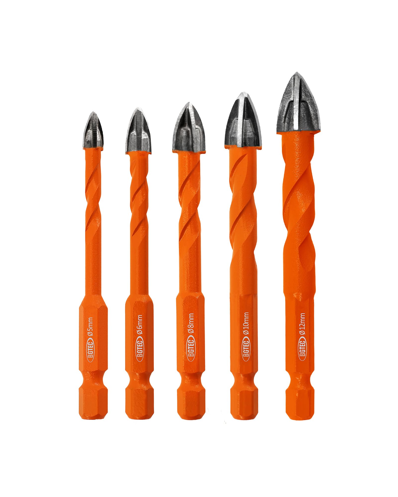 BGTEC Masonry Drill Bits Set - 5/6/8/10/12mm Tungsten Carbide Tip Tile Drill Bit Set for Ceramic Tile, Brick Wall, Concrete, Wall Mirror, Glass, Plastic and Wood Hex Shank. — image 1