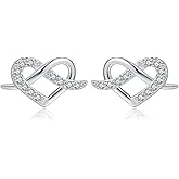 Reffeer Solid 925 Sterling Silver CZ Infinity Heart Stud Earrings for Women Teen Girls Love Heart Stud Earrings