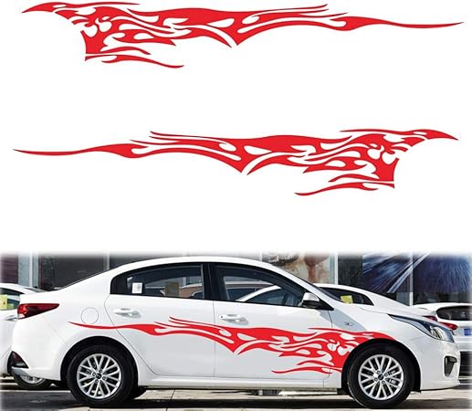 Amazon ボディステッカー 専用設計 カッテイングステッカー ボディステッカー 車用 シール ライン 自動車 外装280 42ｃｍ レッド 2枚セット 汎用 Slm 144 車 バイク 車 バイク
