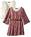 My Michelle Girls' Big Printed Peasant Dress with Belt and Fuzzy Soft, Vest