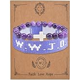 QRH Christian Cross WWJD Bracelet WWJD Braided Rope Bracelet Cross Crystal Beads Stretch Bracelets Religious Christian What Would Jesus Do Handmade Woven Wristbands Bracelet