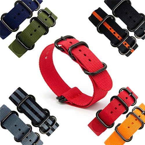 CIVO Heavy Duty G10 Zulu Military Watch Bands NATO Nylon Watch Strap Stainless Steel Rings 20mm 22mm 24mm (Crimson Band/Black Ring, 24mm)