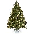 National Tree Company Pre-Lit 'Feel Real' Artificial Full Downswept Christmas Tree, Green, Douglas Fir, White Lights, Includes Stand, 4.5 feet