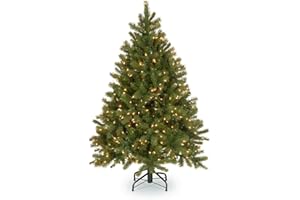 National Tree Company Pre-Lit 'Feel Real' Artificial Full Downswept Christmas Tree, Green, Douglas Fir, White Lights, Includes Stand, 4.5 feet