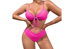 meioro Women’s High Waisted O Ring Tie Bikini Sets Adjustable Two Piece Tummy Control Swimsuits Triangle V Neck Bathing Suit