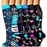 Bluemaple 6 Pack Copper Compression Socks for Women and Men Circulation-Best Support for Medical, Running,Nursing,Athletic