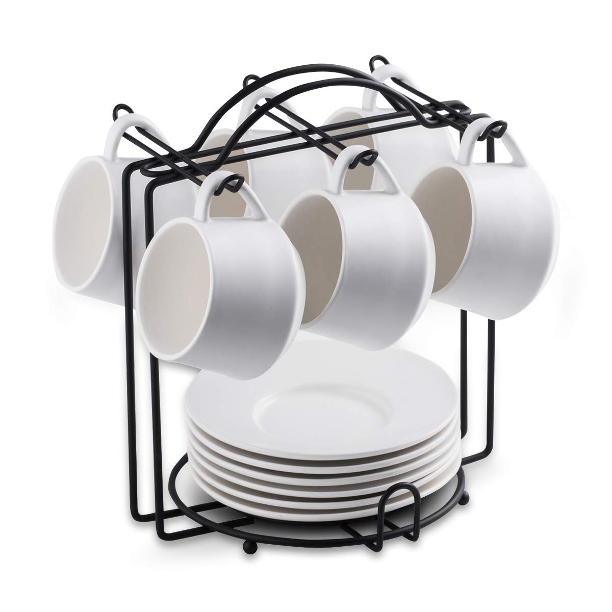 Photo 1 of YHOSSEUN Espresso Cups Set with Saucers and Metal Stand Coffee Cup Set of 6 4 oz Cappuccino Cups Teacup for Tea Party - White