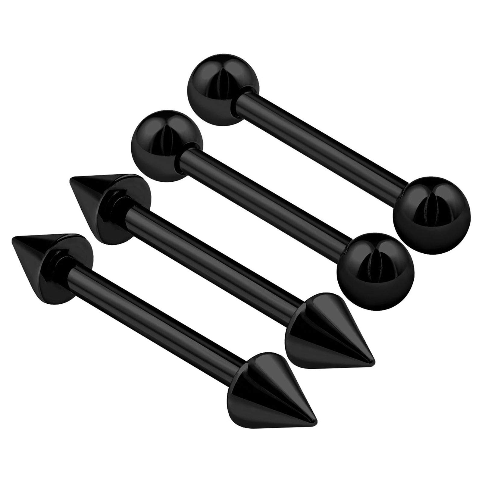 4PCS Stainless Steel Black Straight Barbell 16g 3/8 10mm 3mm Ball Cone Cartilage Helix Earrings Rook Piercing Jewellery 0775