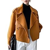utcoco Women Cropped Wool Coats Warm Pea Coat Notched Lapel Open Front Trench Overcoat Jackets with Pockets