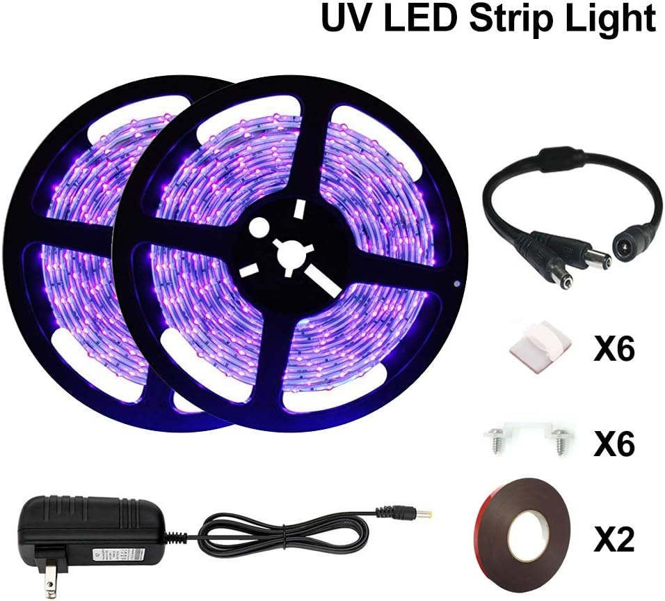 Black Light Strip, Purple led Strip Lights 32.8Ft/10M 60W 600 Units Lamp Beads, Non-Waterproof Purple Light for Fluorescent Dance Party, Body Paint, Night Fishing, with 12V 5A Power Supply