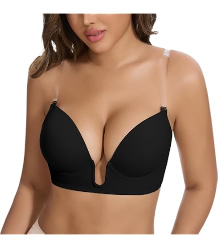 push up bra for deep v neck dress Wingslove Women's Deep V Plunge Strapless Bra Multiway Push Up Brown 36B