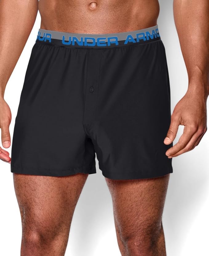 Under Armour Men's Original Series Boxer Black/Black/Blue Jet Boxer Briefs LG at Amazon Men’s