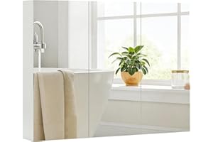COSTWAY Frameless Bathroom Medicine Cabinet with Mirror, 3-Door Wall-Mounted Storage Cabinet with Shelves, Recess or Surface 
