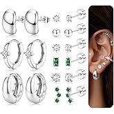 Fansilver Hypoallergenic Flat Back Gold Earrings for Women-14k Gold Surgical Stainless Steel Stud Hoop Earrings for Sensitive Ears Dainty Small Huggie Hoops Cartilage Earring Stacks