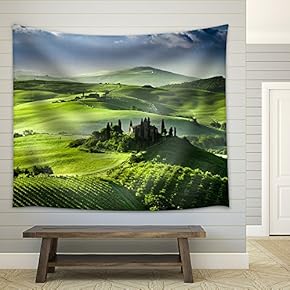 Beautiful Sunrise in The Valley of San Quirico D Orcia - Fabric Wall Tapestry Home Decor - 51x60 inches