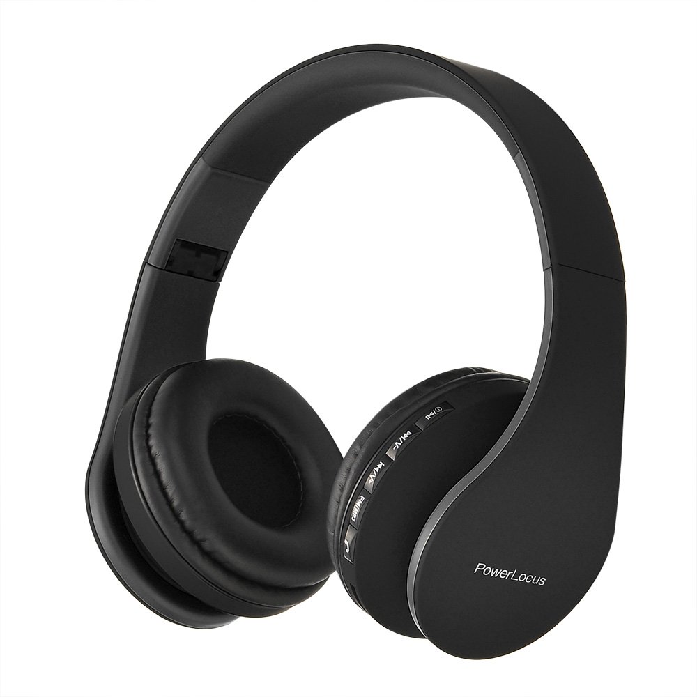 PowerLocus Wireless Bluetooth Over-Ear Stereo Foldable Headphones, Wired Headsets Noise Cancelling with Built-in Microphone for iPhone, Samsung, LG, iPad (Black)