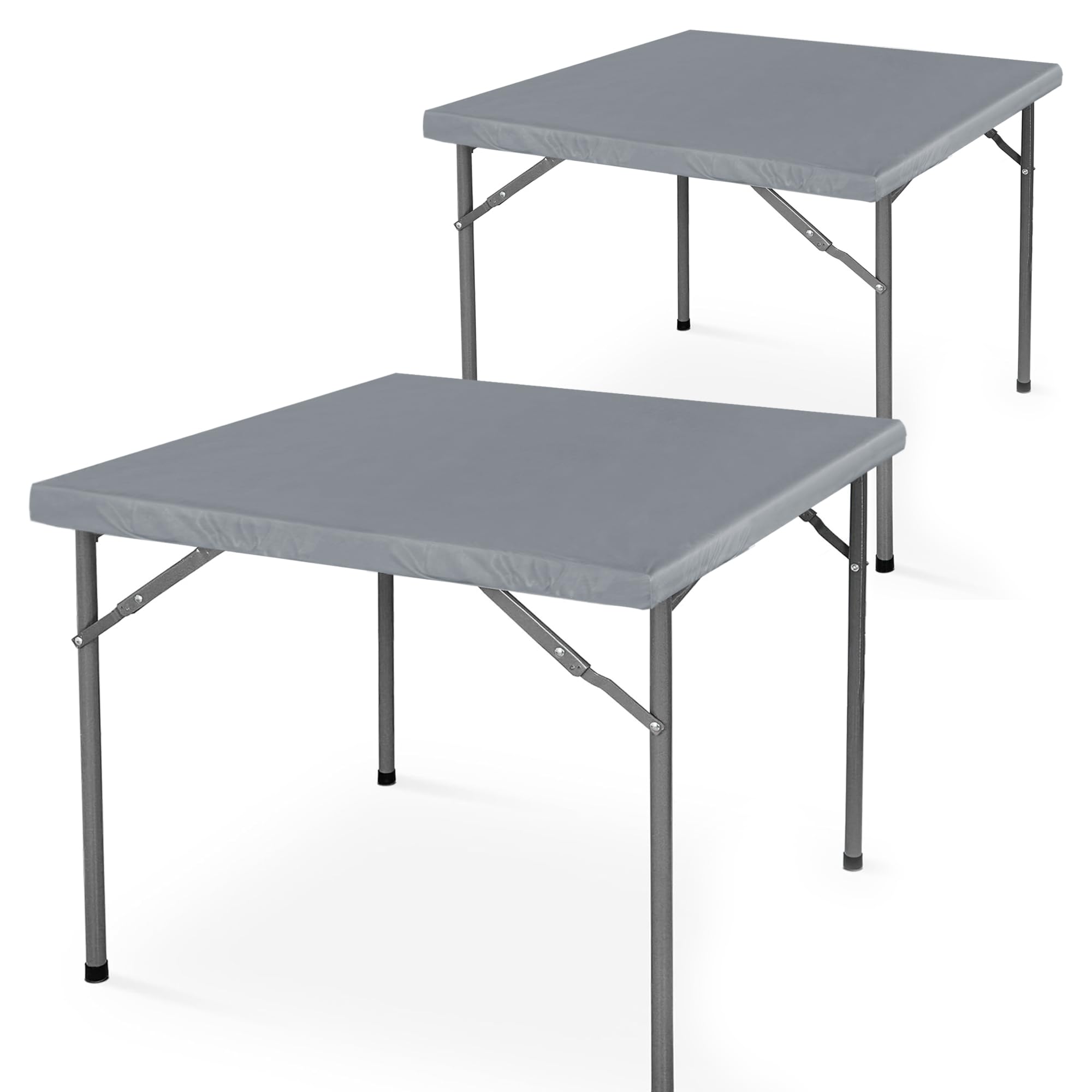 Photo 1 of 2 Packs Vinyl Card Tablecloth with Flannel Backing 34x34 inch - Waterproof Plastic Table Cover for Square Folding Table Cloth with Elastic Edges, Light Gray
