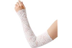RainFlowwer Lace Arm Sleeves For Women, Floral Long Lace Fingerless Gloves for Bridal Wedding Party Prom Costume