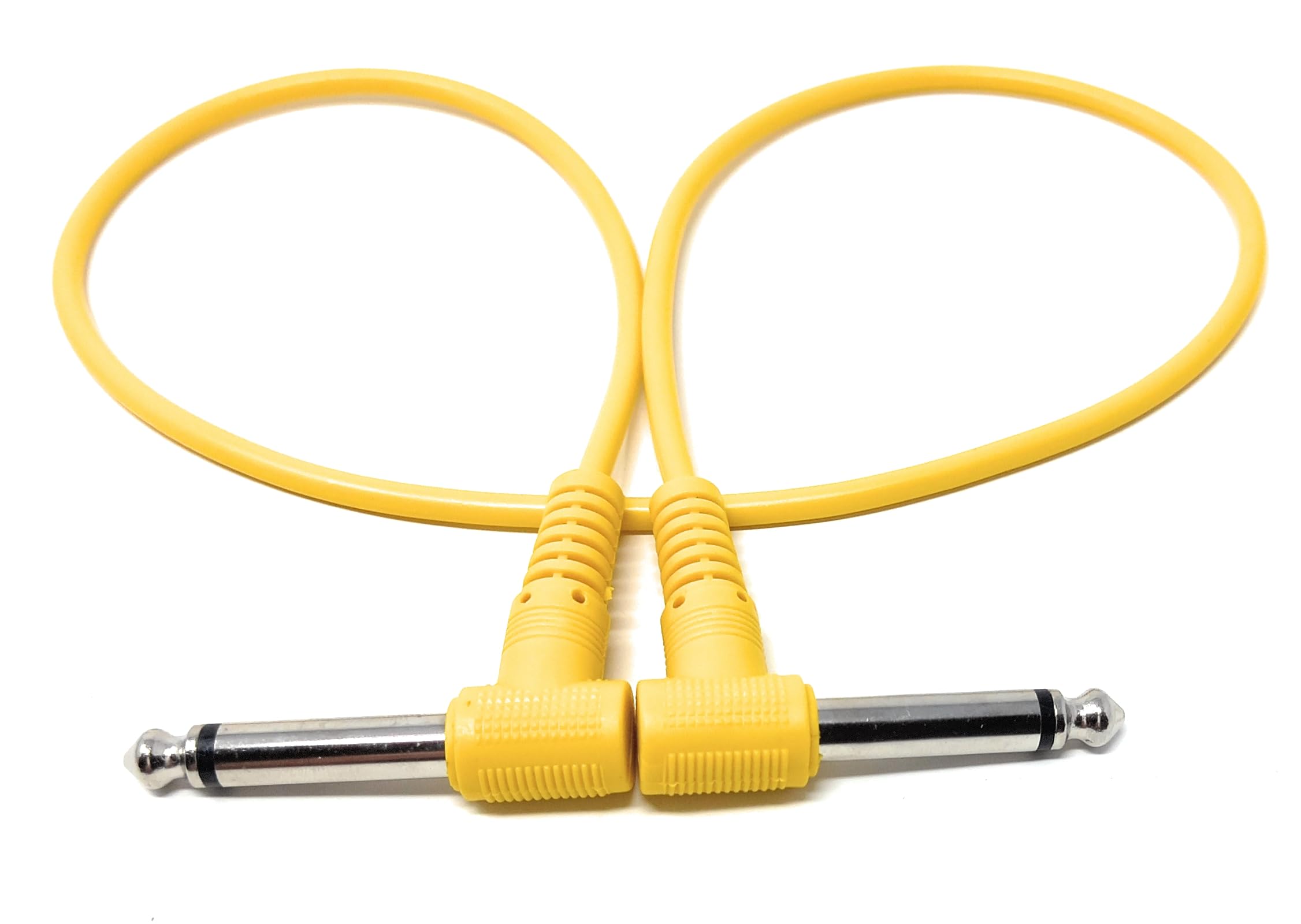 DRUT 0.6m 6.35mm 1/4" TS Mono Jack to Jack Plug Lead for Guitar, Amplifiers, Music Instruments, Speakers, Microphone Cable Dual Right Angle, Yellow 2ft