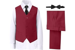 DHTS Boys' Suits Formal Slim Fit Tuxedo Boys Vest and Pants Set for Teens Dress Clothes Wedding Outfit with Tie and Bow Tie