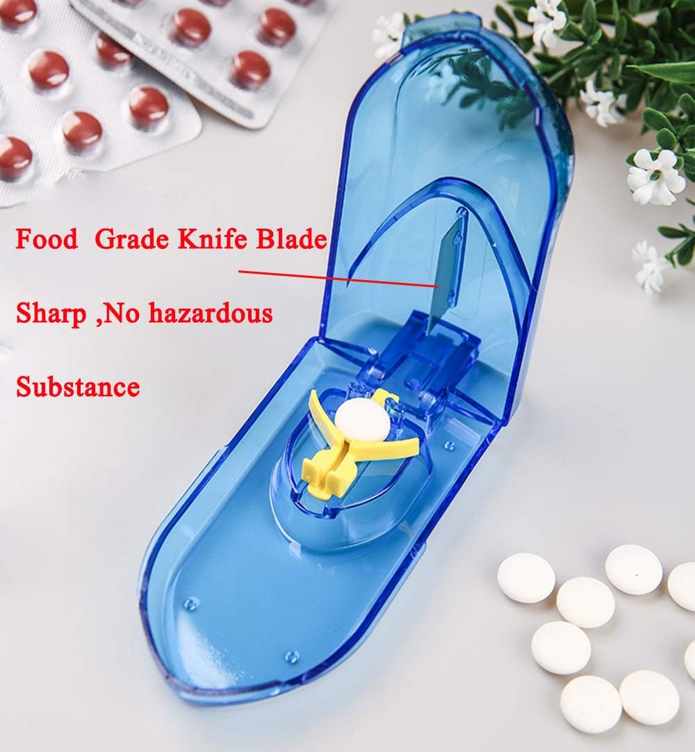 Angzhili Pill Box 7 Days with Pill Cutter,Portable Pill Container Clamshell & Spinning Open Design Storage Splitters Box to Prevent Forgetting(Blue) - Image 5