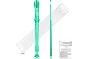 Everjoys Soprano Recorder for Beginners Student in School - German C Key Style 8 Hole Flute Detachable 3pcs ABS Crystal Music Recorders w/Cleaning Rod,Bag and Fingering Chart, Transparent Green
